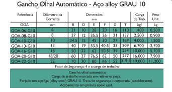 Gancho Olhal Automtico - Ao Alloy GRAU 10 B.Lotti 